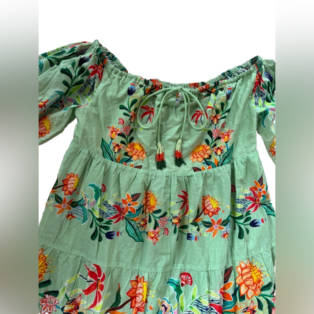 NWT Farm Rio x Anthropologie Off The Shoulder Tiered Floral Midi Dress - Picture 6 of 9
